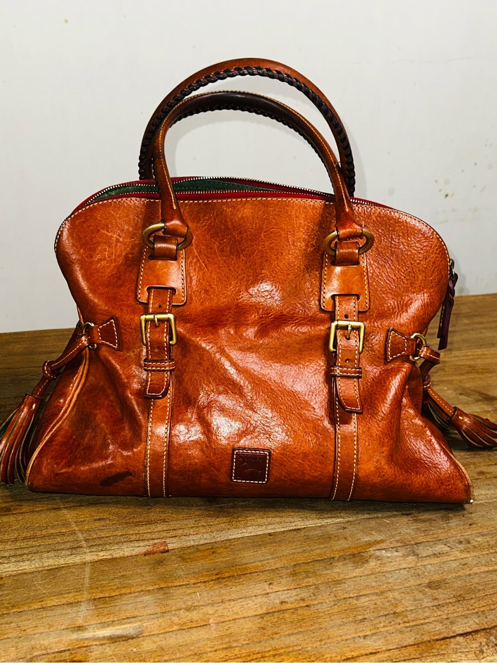 DOONEY & BOURKE Florentine Domed Leather Satchel in Cognac Brown